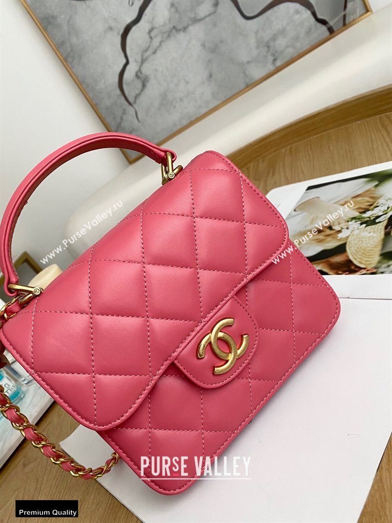 Chanel Mini Classic Flap Bag with Top Handle Coral Pink 2021 (yingfeng-21012210)