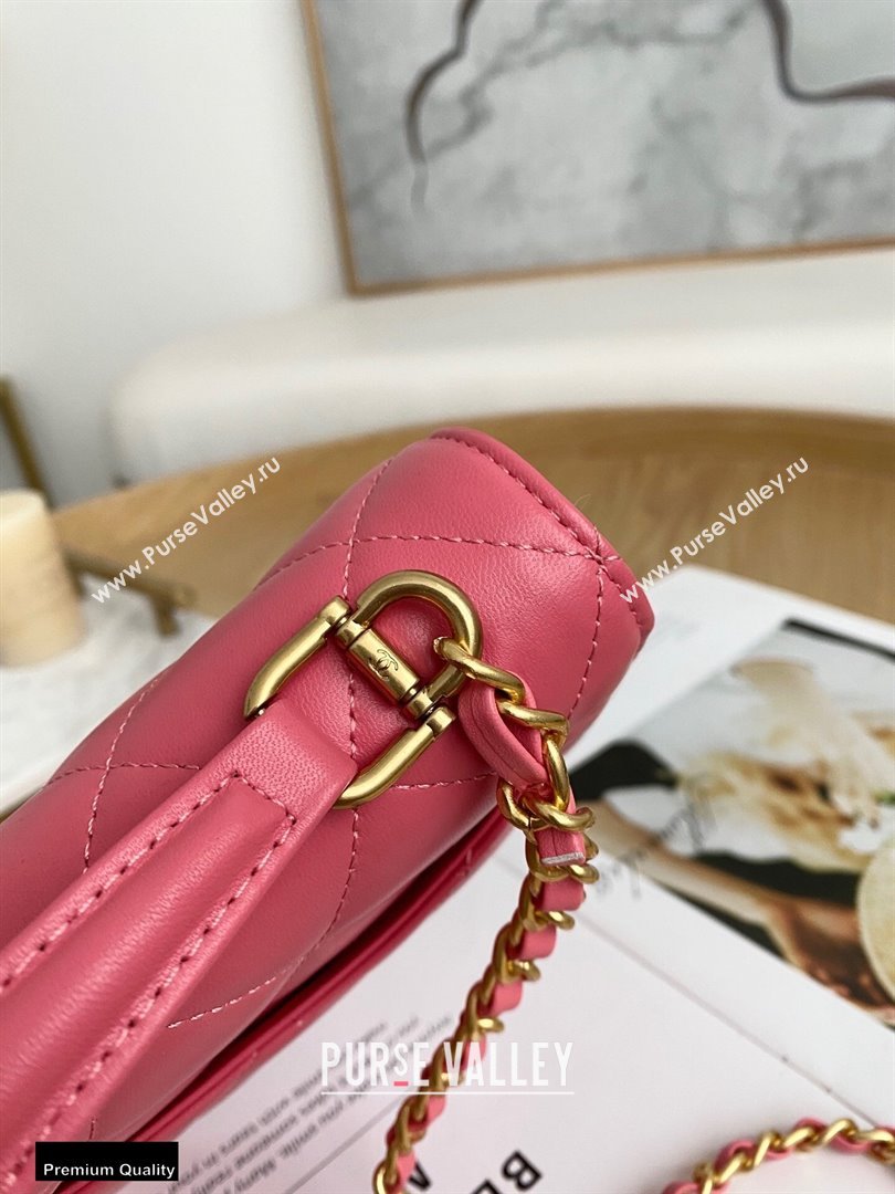 Chanel Mini Classic Flap Bag with Top Handle Coral Pink 2021 (yingfeng-21012210)