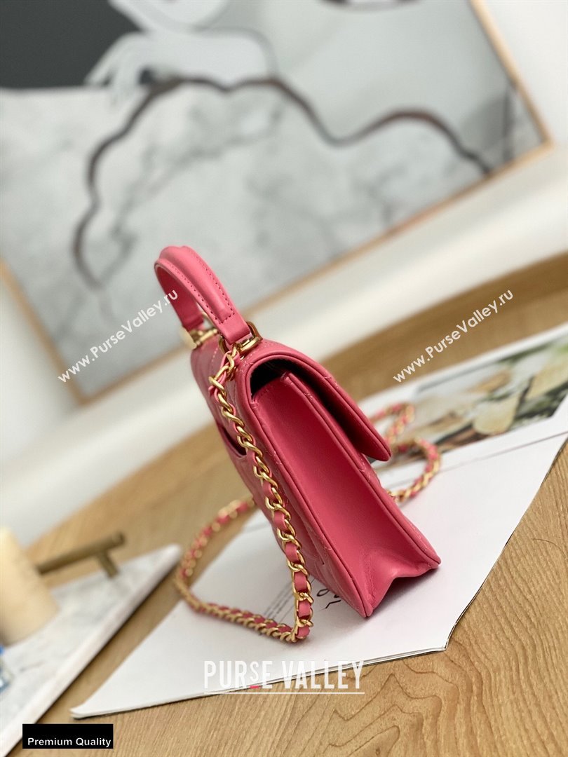 Chanel Mini Classic Flap Bag with Top Handle Coral Pink 2021 (yingfeng-21012210)