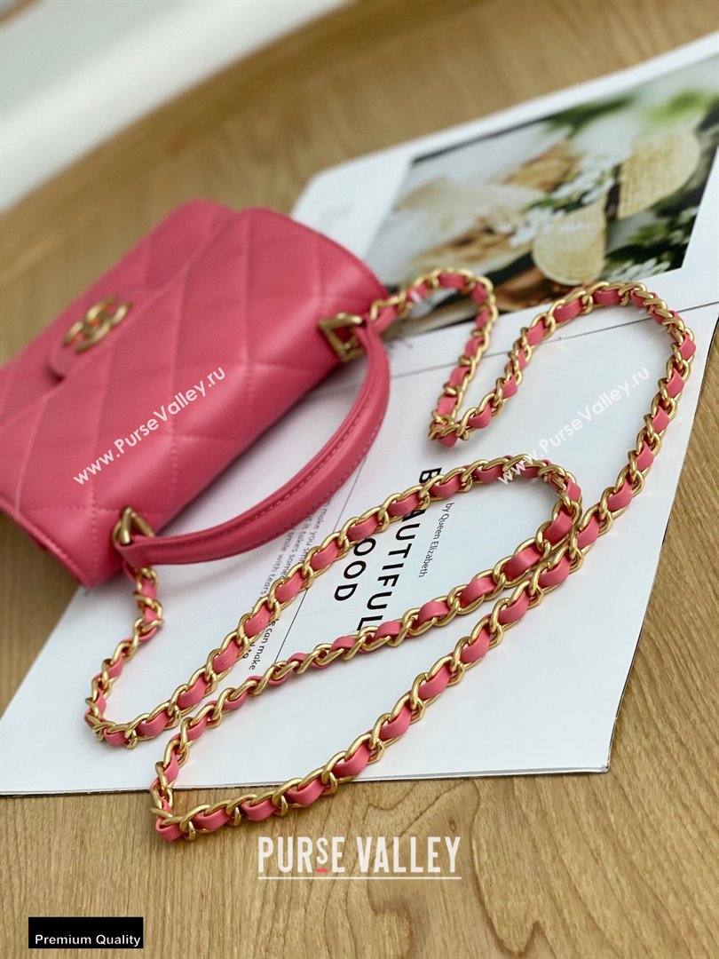 Chanel Mini Classic Flap Bag with Top Handle Coral Pink 2021 (yingfeng-21012210)