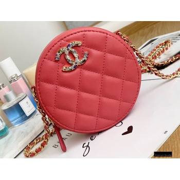 Chanel Zirconium Crystal CC Logo Round Clutch with Chain Bag AP1944 Coral Pink 2021 (yingfeng-21012225)