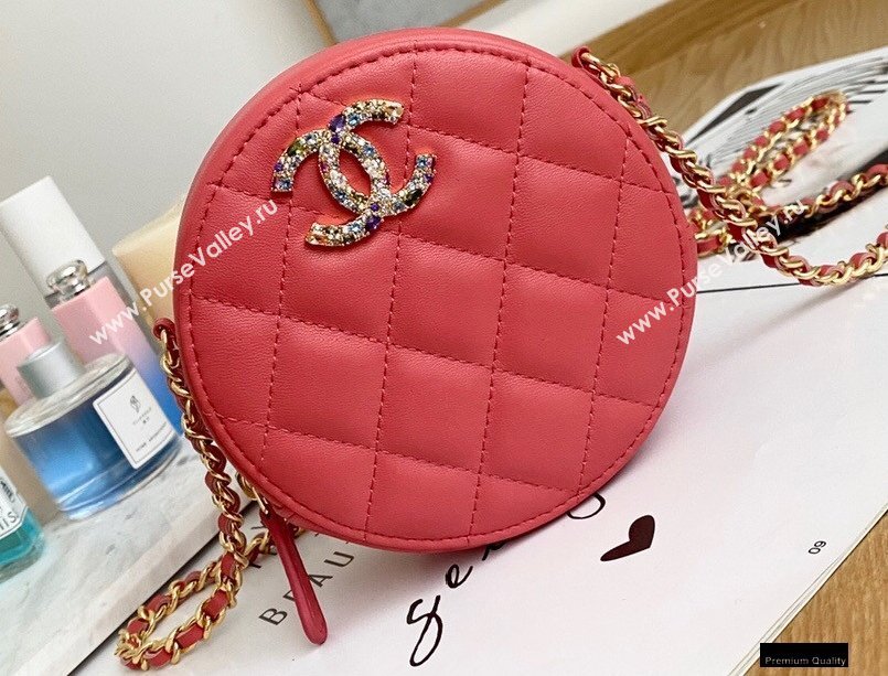 Chanel Zirconium Crystal CC Logo Round Clutch with Chain Bag AP1944 Coral Pink 2021 (yingfeng-21012225)