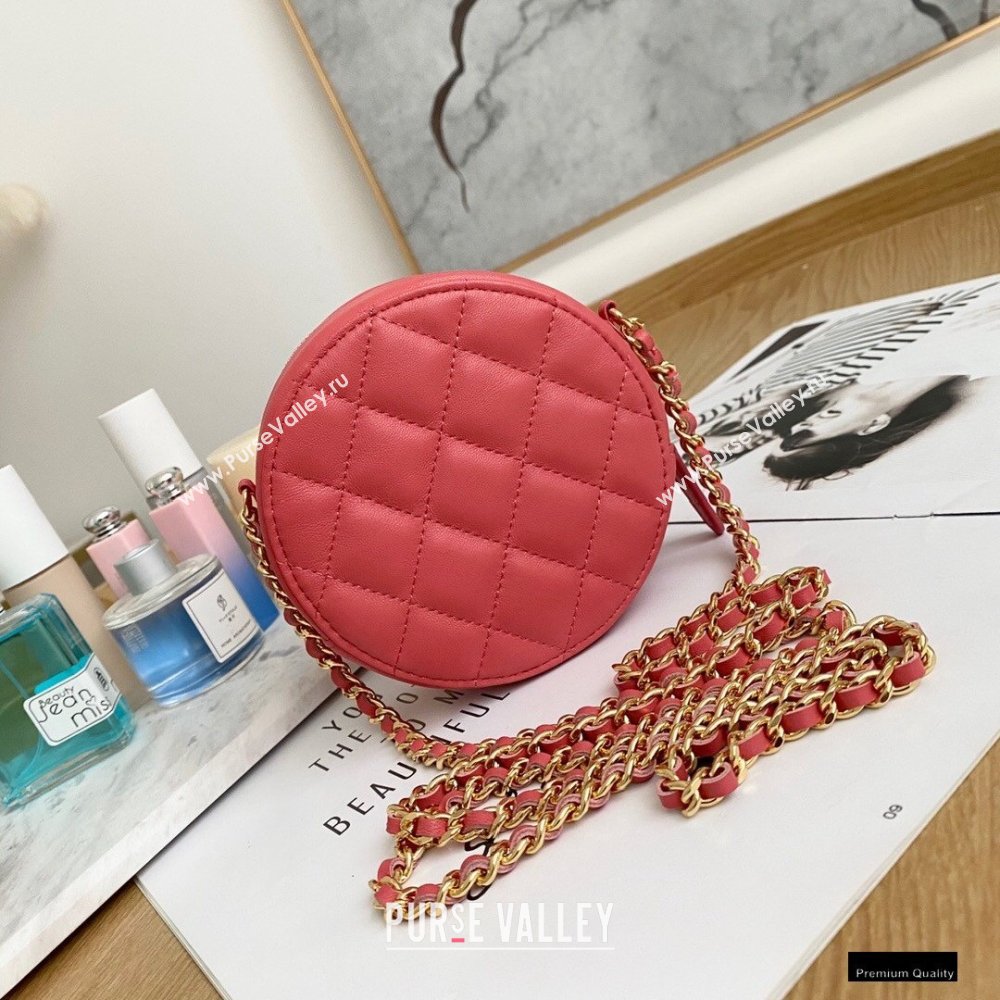 Chanel Zirconium Crystal CC Logo Round Clutch with Chain Bag AP1944 Coral Pink 2021 (yingfeng-21012225)