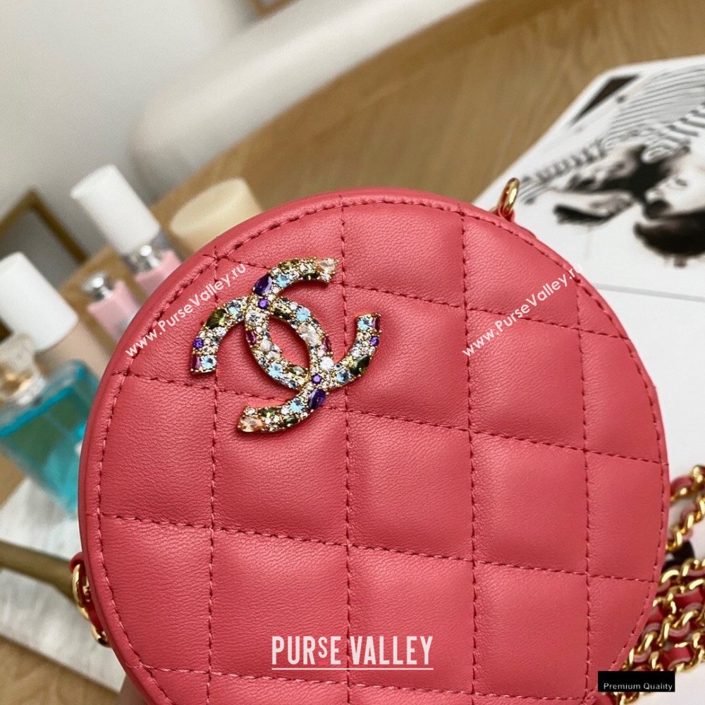 Chanel Zirconium Crystal CC Logo Round Clutch with Chain Bag AP1944 Coral Pink 2021 (yingfeng-21012225)