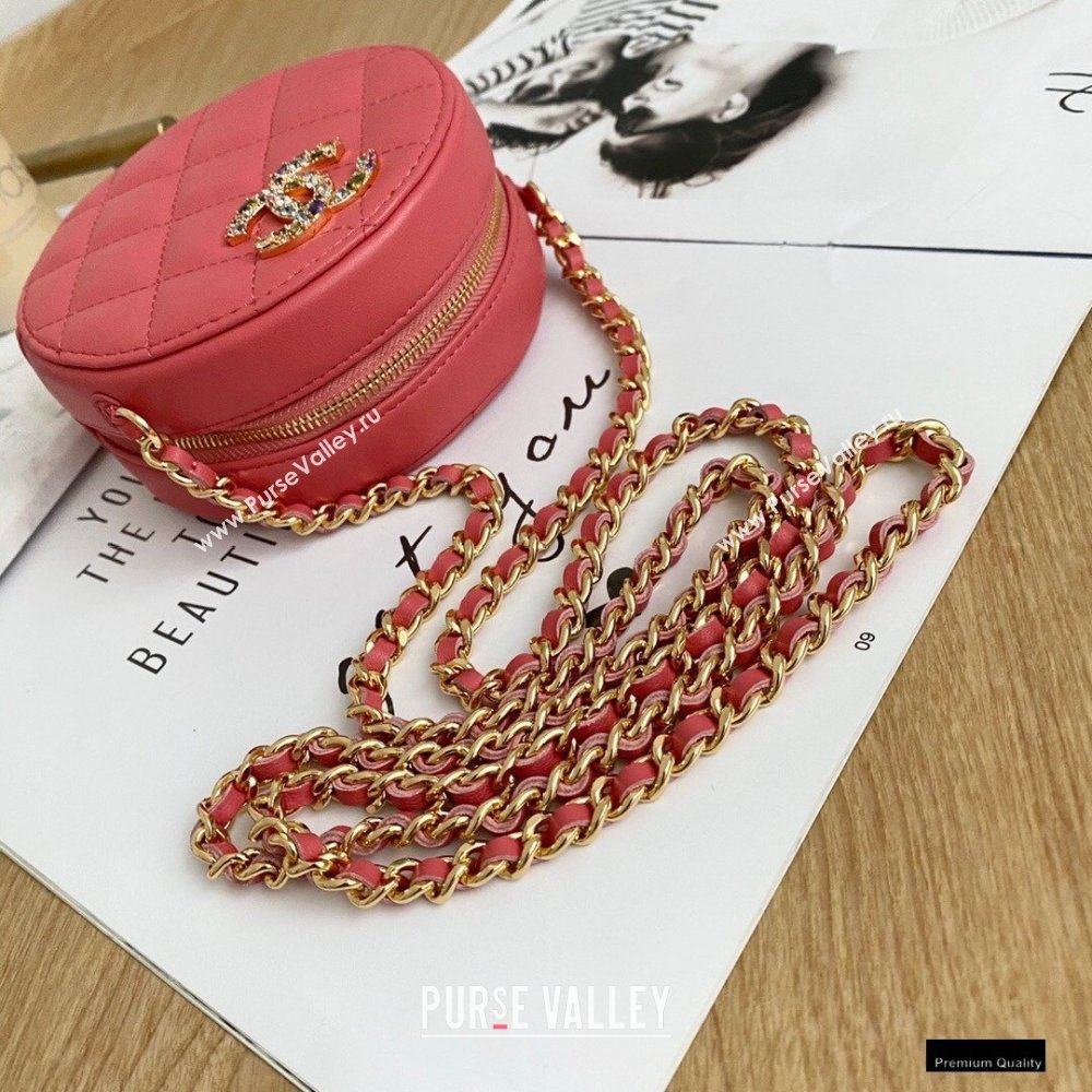 Chanel Zirconium Crystal CC Logo Round Clutch with Chain Bag AP1944 Coral Pink 2021 (yingfeng-21012225)