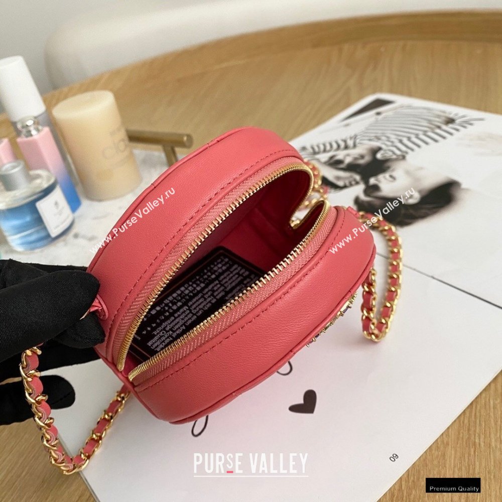Chanel Zirconium Crystal CC Logo Round Clutch with Chain Bag AP1944 Coral Pink 2021 (yingfeng-21012225)