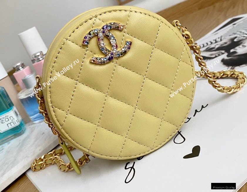 Chanel Zirconium Crystal CC Logo Round Clutch with Chain Bag AP1944 Yellow 2021 (yingfeng-21012224)