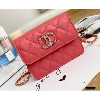 Chanel Zirconium Crystal CC Logo Small Clutch with Chain Bag AP1942 Coral Pink 2021 (yingfeng-21012228)