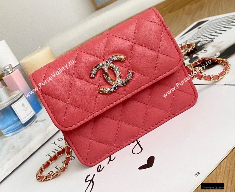 Chanel Zirconium Crystal CC Logo Small Clutch with Chain Bag AP1942 Coral Pink 2021 (yingfeng-21012228)