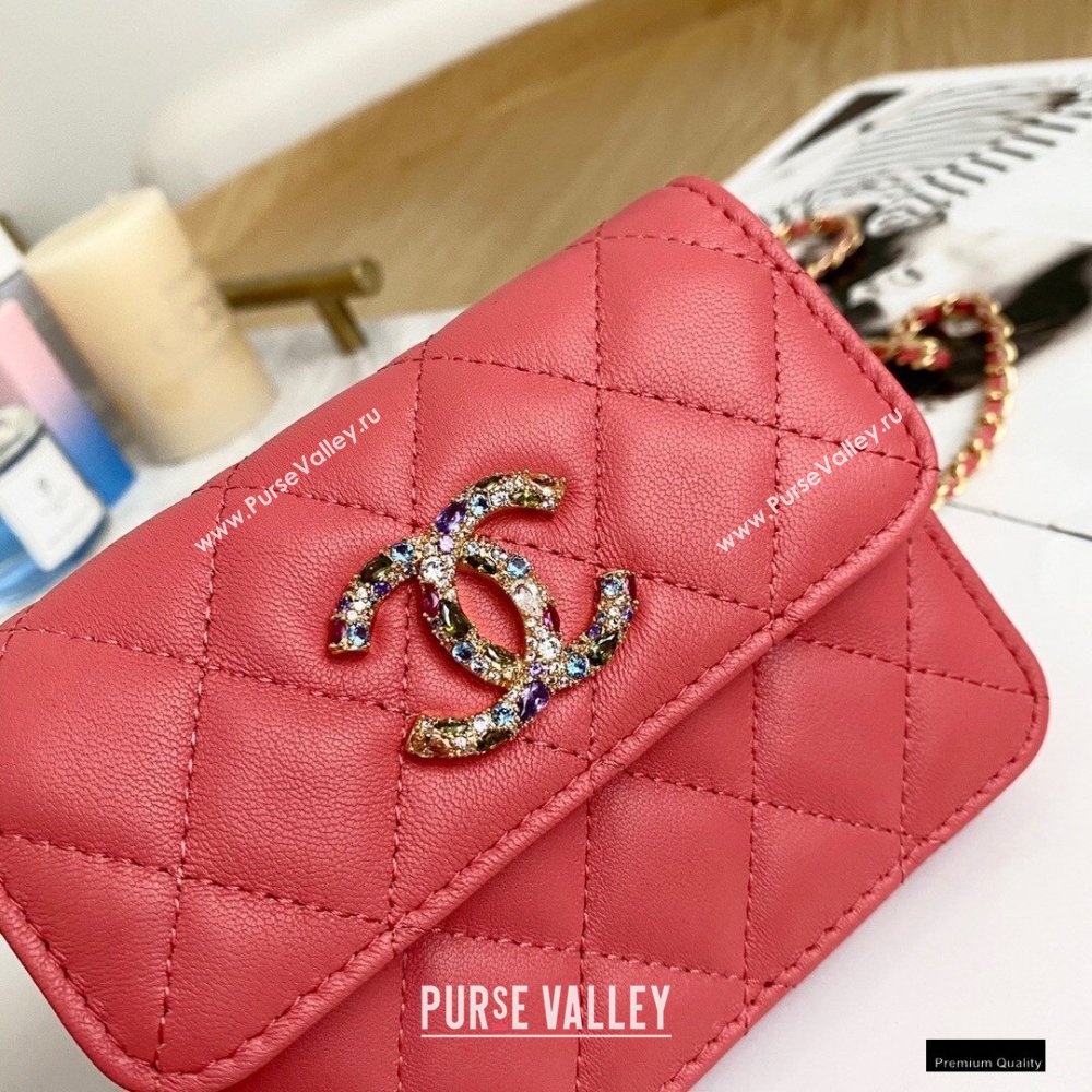 Chanel Zirconium Crystal CC Logo Small Clutch with Chain Bag AP1942 Coral Pink 2021 (yingfeng-21012228)
