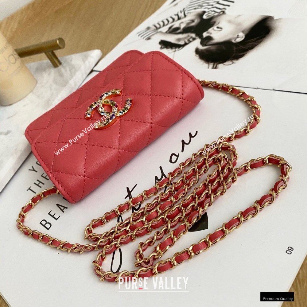 Chanel Zirconium Crystal CC Logo Small Clutch with Chain Bag AP1942 Coral Pink 2021 (yingfeng-21012228)