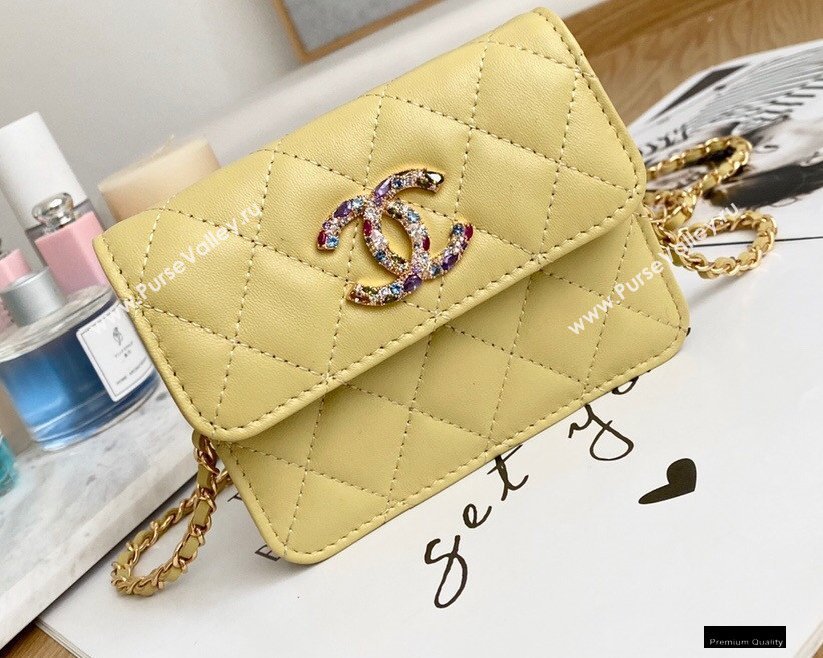 Chanel Zirconium Crystal CC Logo Small Clutch with Chain Bag AP1942 Yellow 2021 (yingfeng-21012227)