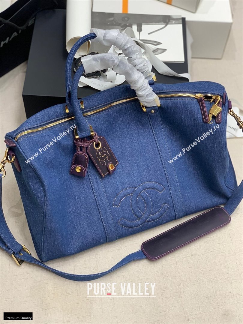 Chanel Denim Blue Travel Bowling Bag 2021 (jiyuan-21012707)