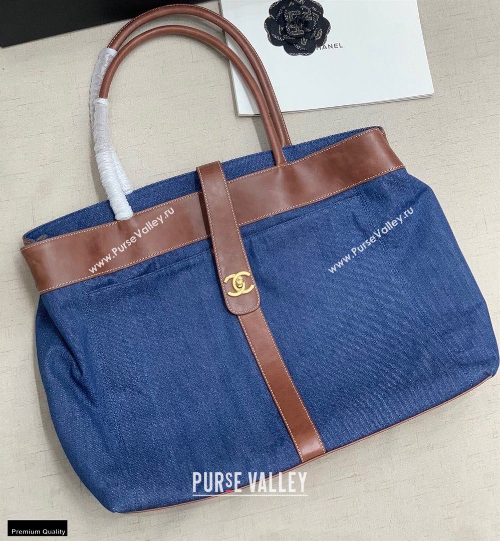 Chanel Denim Blue Tote Bag With Brown Edge 2021 (jiyuan-21012708)