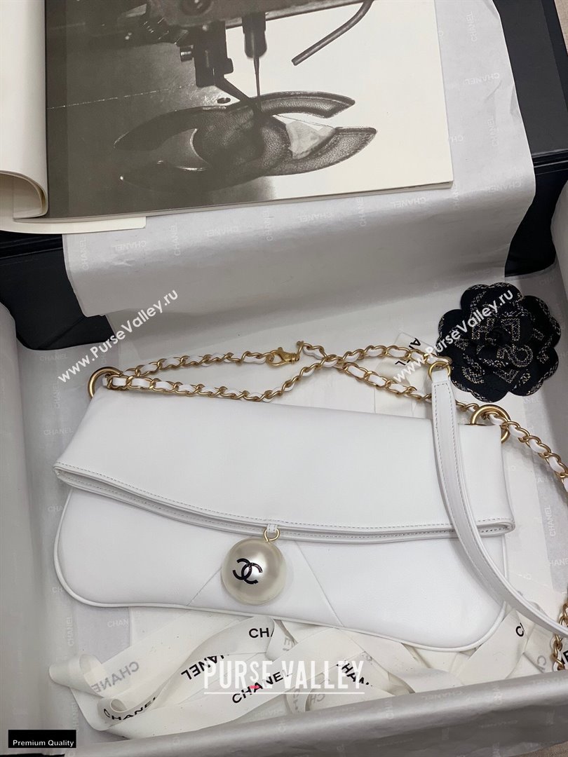 Chanel Fold-top Pearl Shoulder Bag White 2021 (jiyuan-21012711)