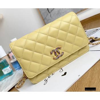 Chanel Zirconium Crystal CC Logo Wallet on Chain WOC Bag AP1943 Yellow 2021 (yingfeng-21012221)