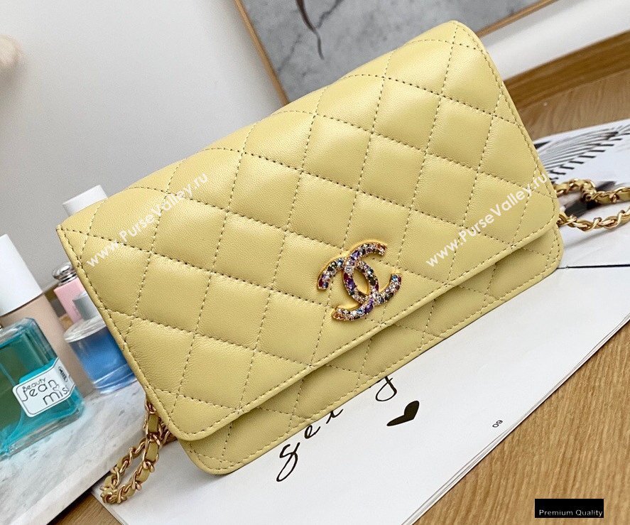 Chanel Zirconium Crystal CC Logo Wallet on Chain WOC Bag AP1943 Yellow 2021 (yingfeng-21012221)