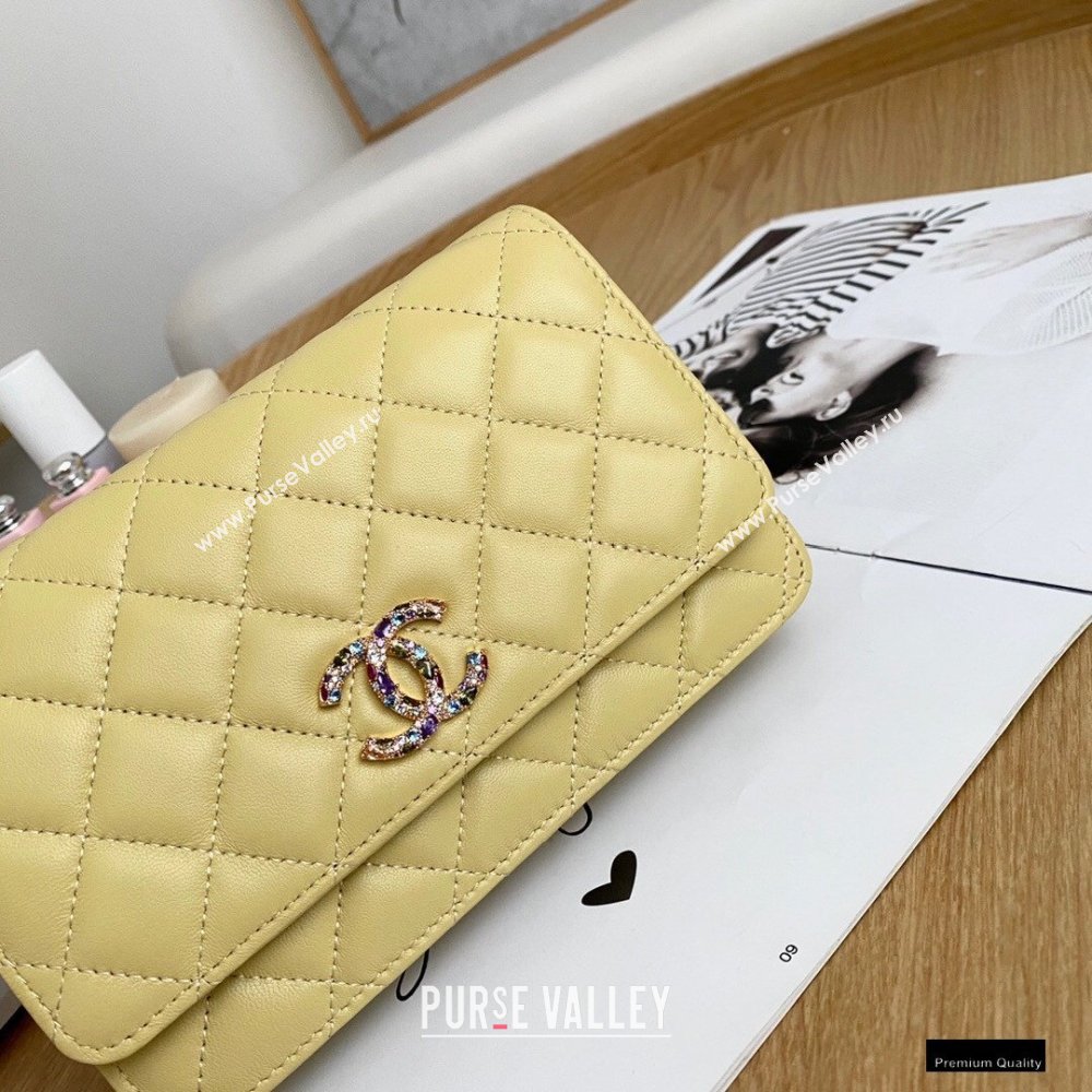 Chanel Zirconium Crystal CC Logo Wallet on Chain WOC Bag AP1943 Yellow 2021 (yingfeng-21012221)