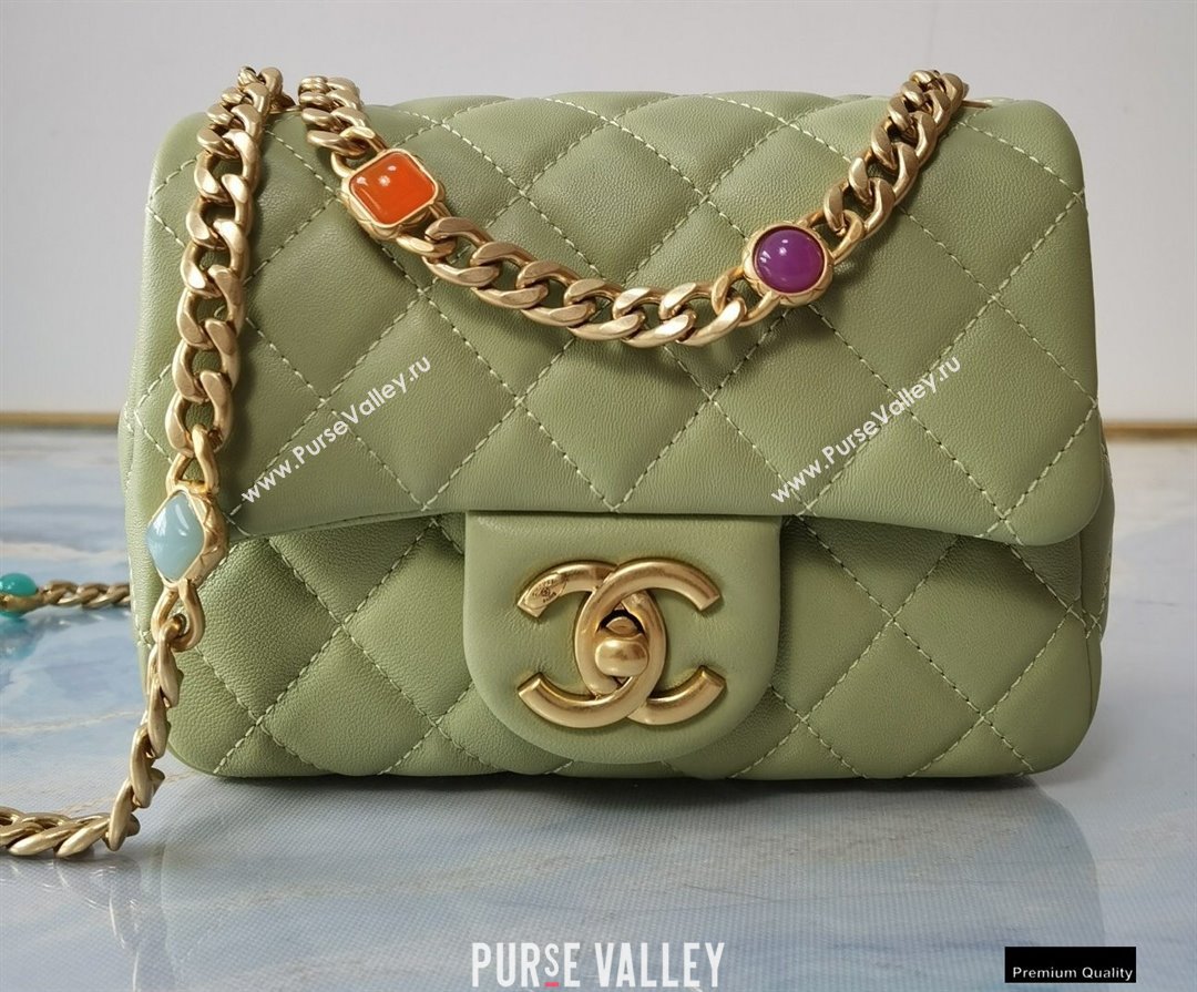 Chanel Resin Chain Lambskin Mini Flap Bag AS2379 Light Green 2021 (jiyuan/haoyun-21012240)