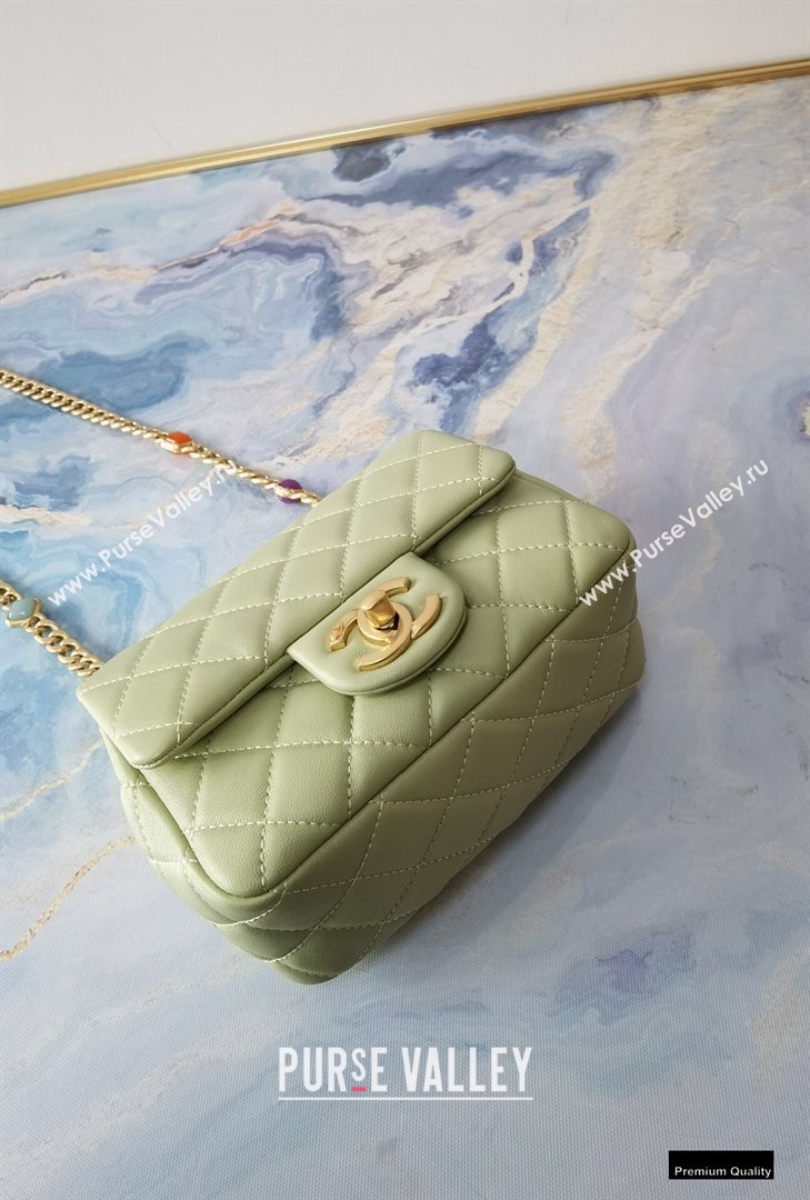 Chanel Resin Chain Lambskin Mini Flap Bag AS2379 Light Green 2021 (jiyuan/haoyun-21012240)