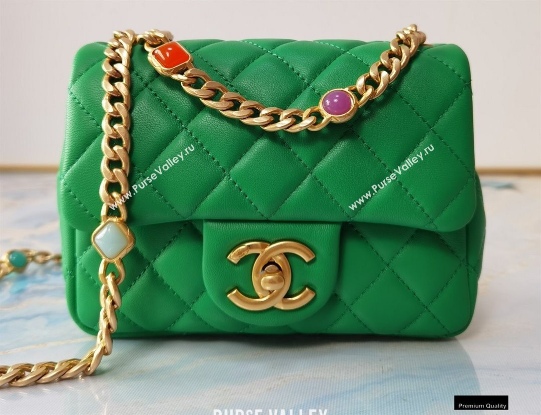 Chanel Resin Chain Lambskin Mini Flap Bag AS2379 Green 2021 (jiyuan/haoyun-21012242)