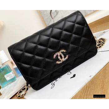 Chanel Zirconium Crystal CC Logo Wallet on Chain WOC Bag AP1943 Black 2021 (yingfeng-21012220)