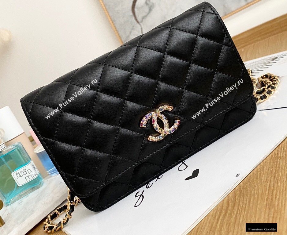Chanel Zirconium Crystal CC Logo Wallet on Chain WOC Bag AP1943 Black 2021 (yingfeng-21012220)