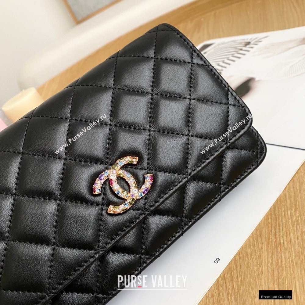 Chanel Zirconium Crystal CC Logo Wallet on Chain WOC Bag AP1943 Black 2021 (yingfeng-21012220)
