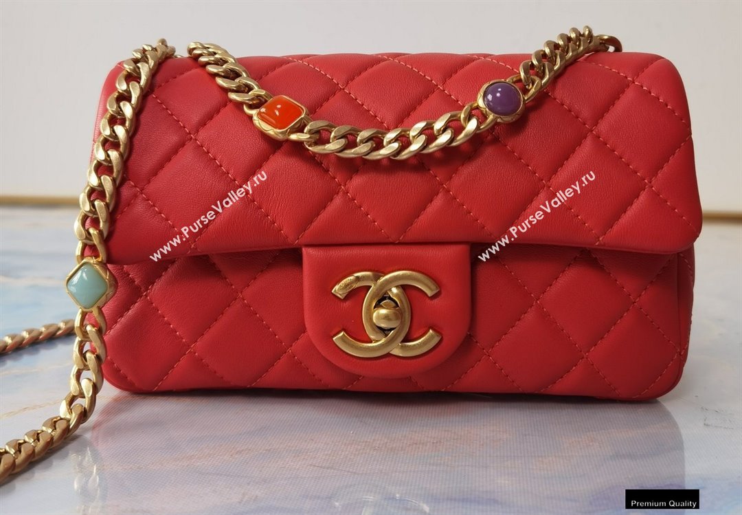 Chanel Resin Chain Lambskin Small Flap Bag AS2380 Red 2021 (jiyuan/haoyun-21012229)