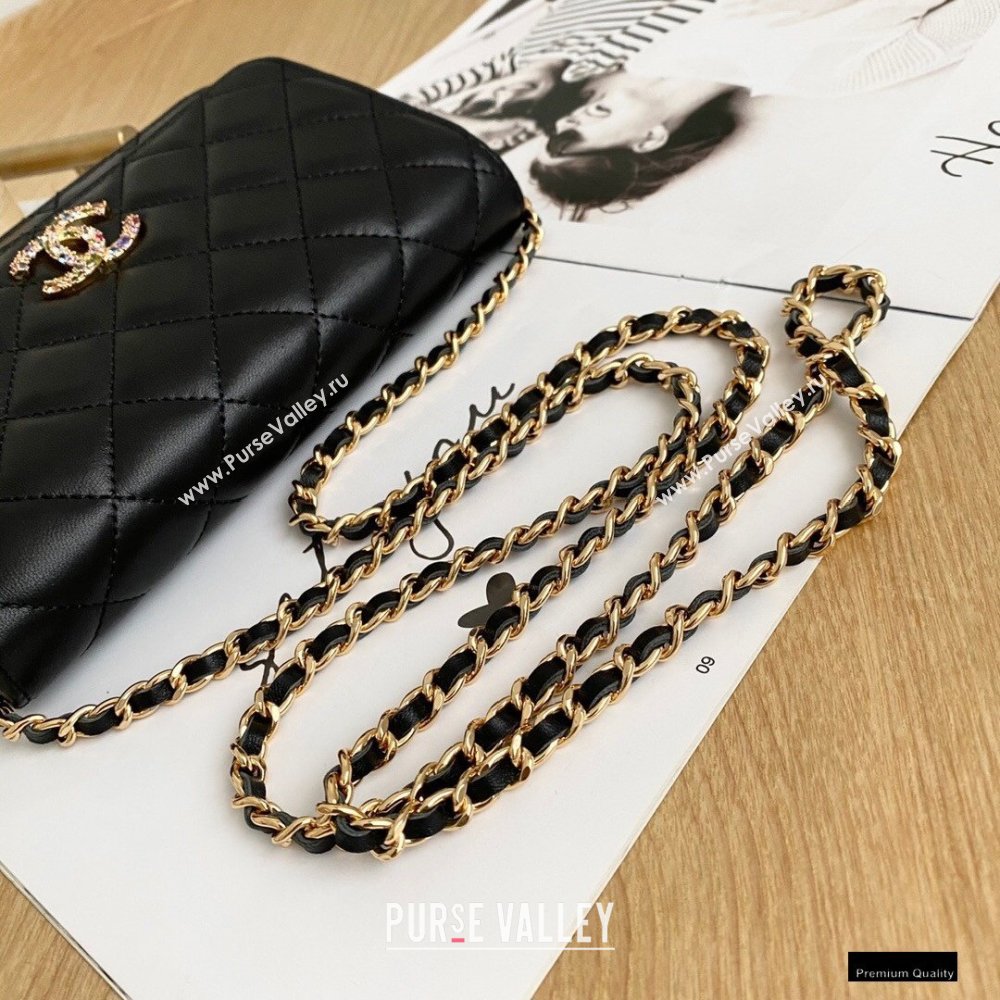 Chanel Zirconium Crystal CC Logo Wallet on Chain WOC Bag AP1943 Black 2021 (yingfeng-21012220)