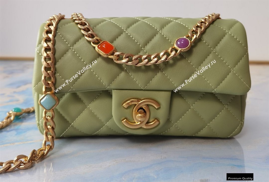 Chanel Resin Chain Lambskin Small Flap Bag AS2380 Light Green 2021 (jiyuan/haoyun-21012230)