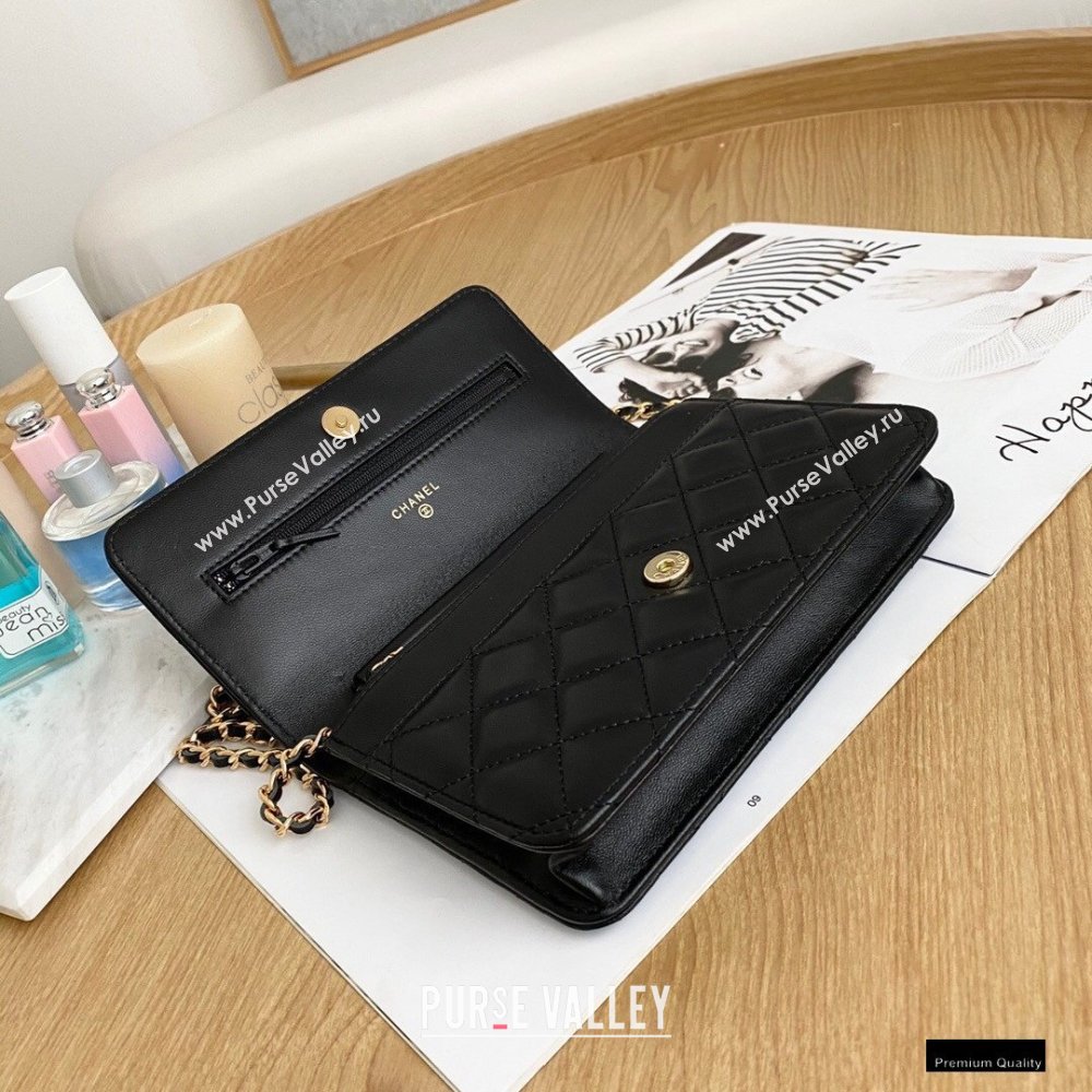 Chanel Zirconium Crystal CC Logo Wallet on Chain WOC Bag AP1943 Black 2021 (yingfeng-21012220)
