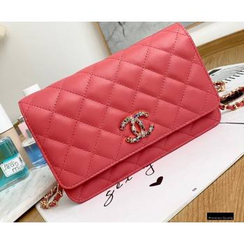 Chanel Zirconium Crystal CC Logo Wallet on Chain WOC Bag AP1943 Coral Pink 2021 (yingfeng-21012222)