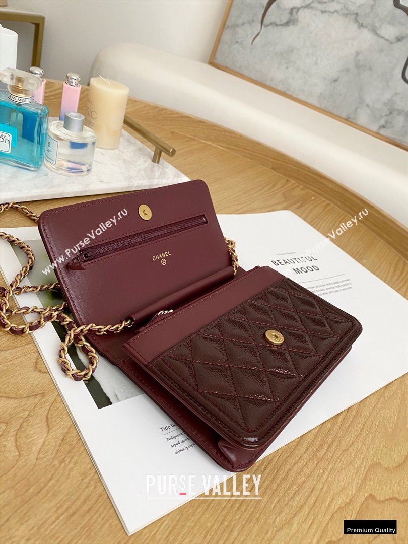 Chanel Crumpled Calfskin Wallet on Chain WOC Bag Burgundy 2021 (yingfeng-21012214)