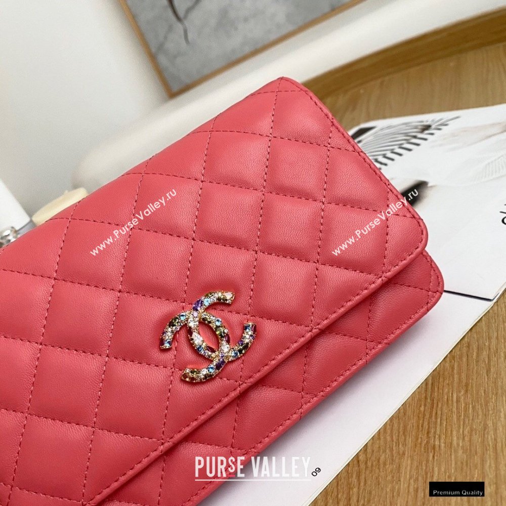 Chanel Zirconium Crystal CC Logo Wallet on Chain WOC Bag AP1943 Coral Pink 2021 (yingfeng-21012222)