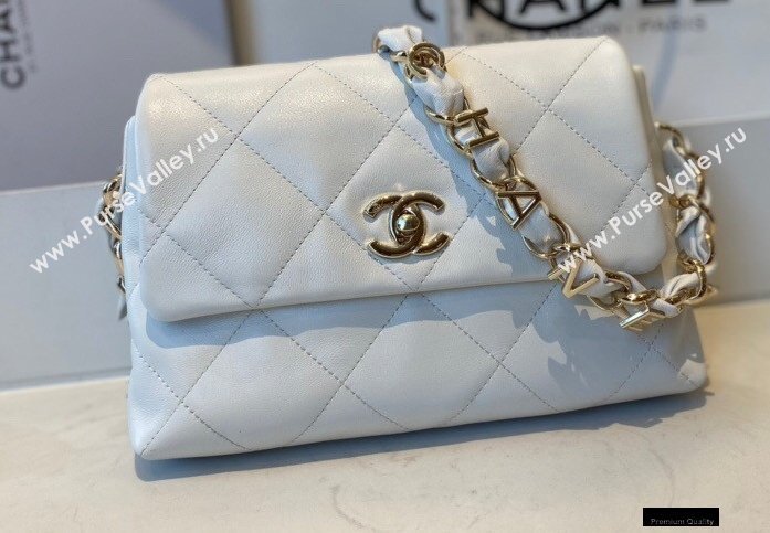 Chanel Lambskin Small Flap Bag with Logo Strap AS2299 White 2021 (jiyuan/haoyun-21012206)