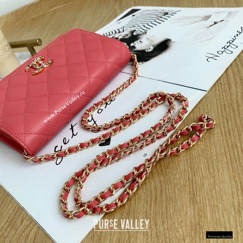 Chanel Zirconium Crystal CC Logo Wallet on Chain WOC Bag AP1943 Coral Pink 2021 (yingfeng-21012222)