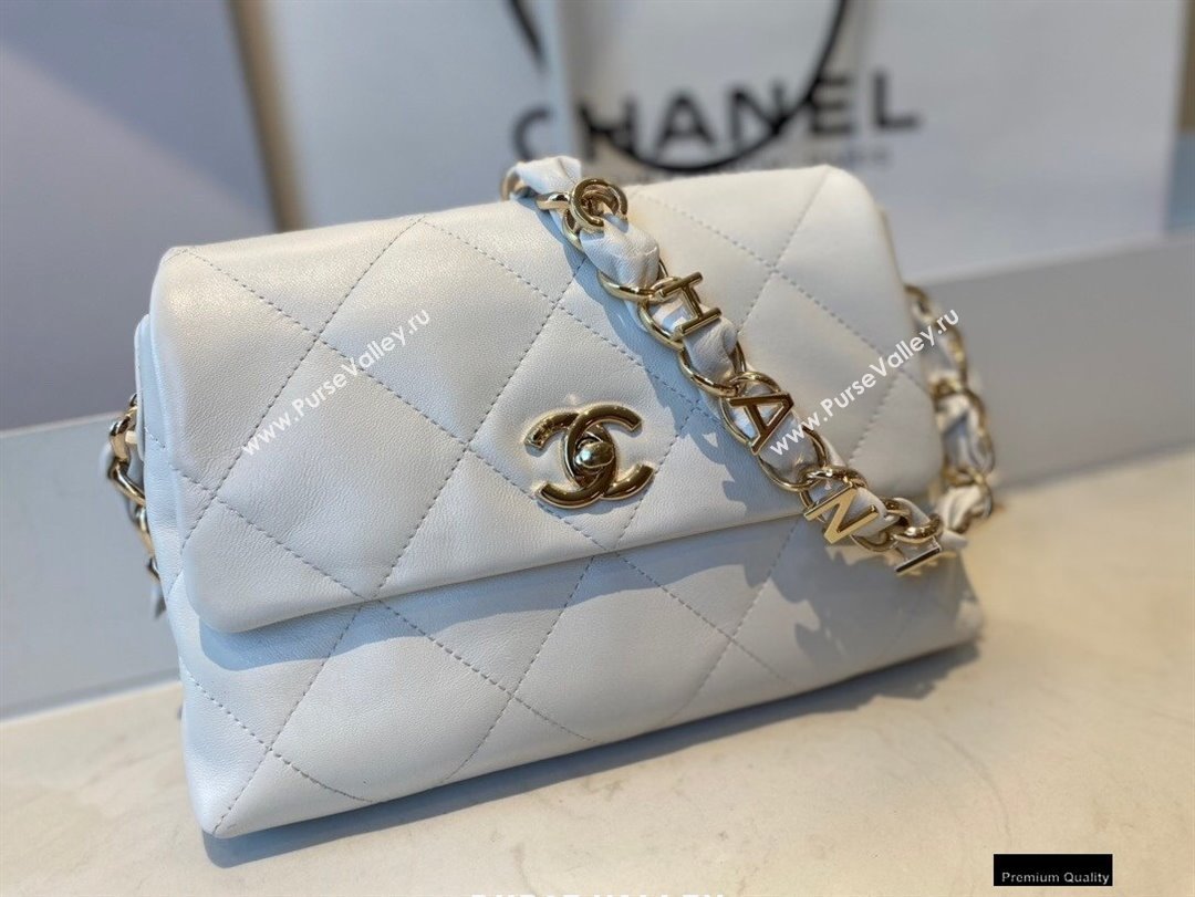 Chanel Lambskin Small Flap Bag with Logo Strap AS2299 White 2021 (jiyuan/haoyun-21012206)