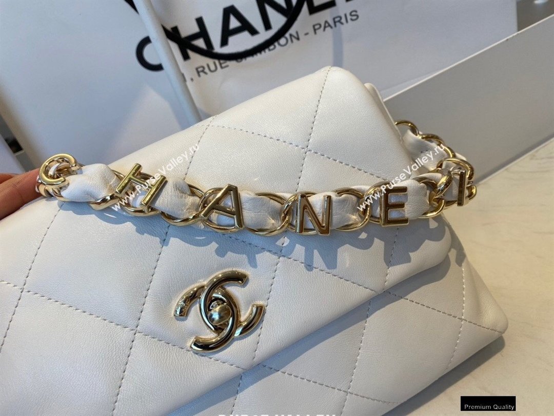 Chanel Lambskin Small Flap Bag with Logo Strap AS2299 White 2021 (jiyuan/haoyun-21012206)