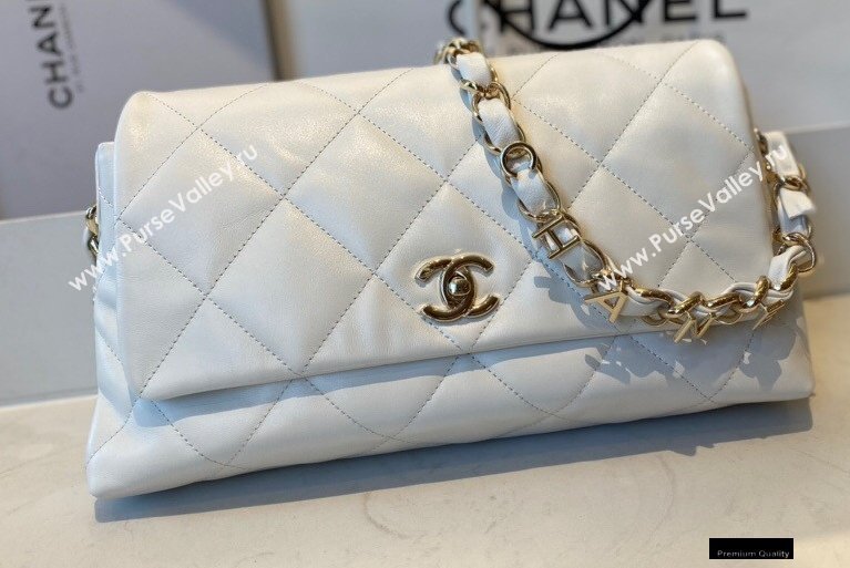 Chanel Lambskin Medium Flap Bag with Logo Strap AS2300 White 2021 (jiyuan/haoyun-21012205)