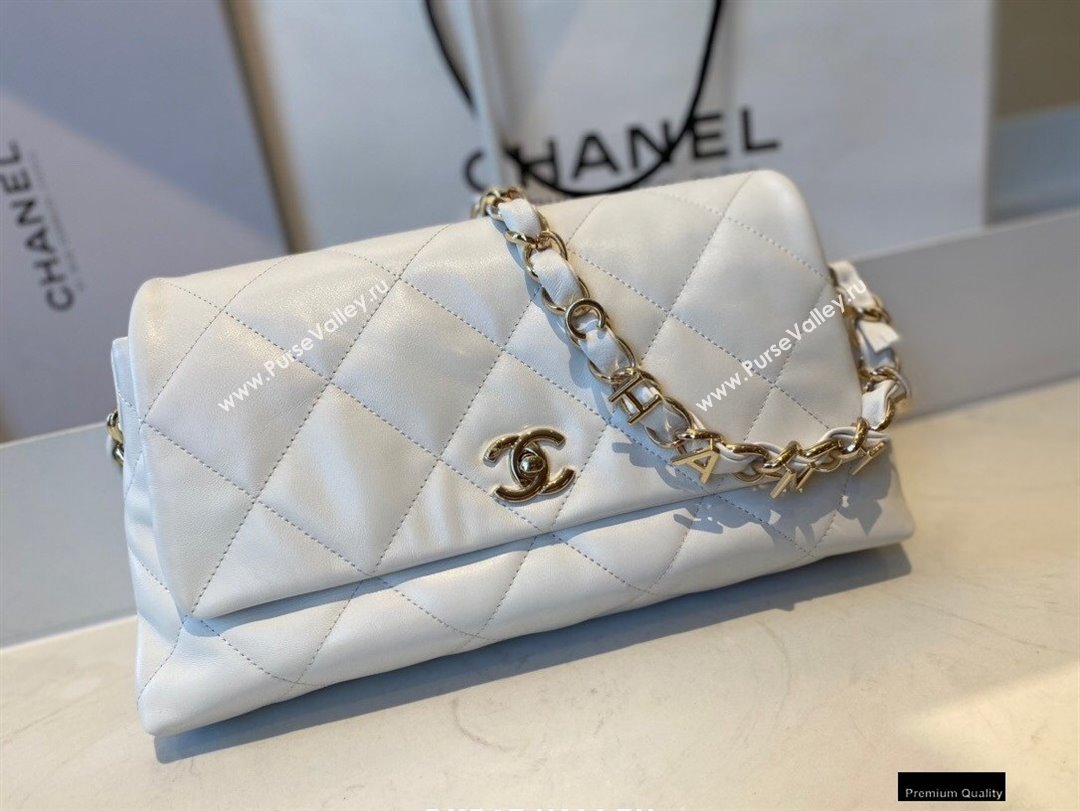 Chanel Lambskin Medium Flap Bag with Logo Strap AS2300 White 2021 (jiyuan/haoyun-21012205)