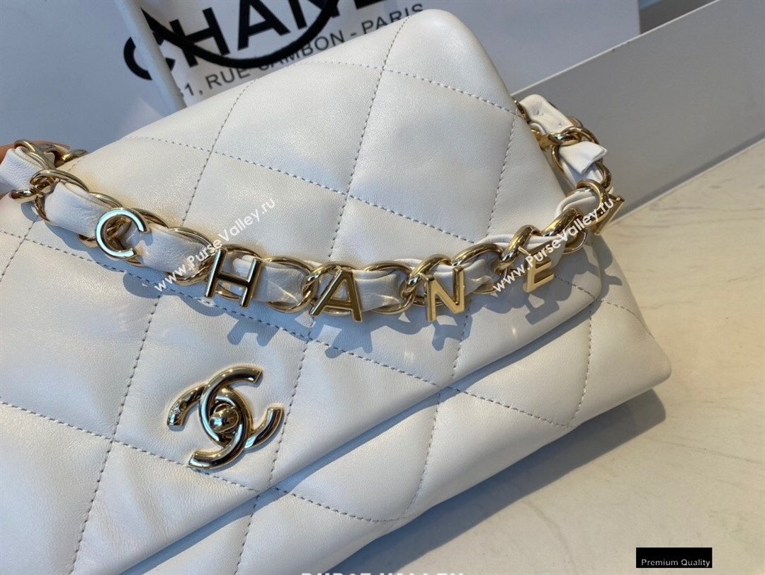 Chanel Lambskin Medium Flap Bag with Logo Strap AS2300 White 2021 (jiyuan/haoyun-21012205)