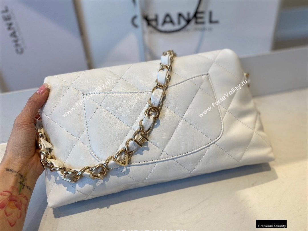 Chanel Lambskin Medium Flap Bag with Logo Strap AS2300 White 2021 (jiyuan/haoyun-21012205)