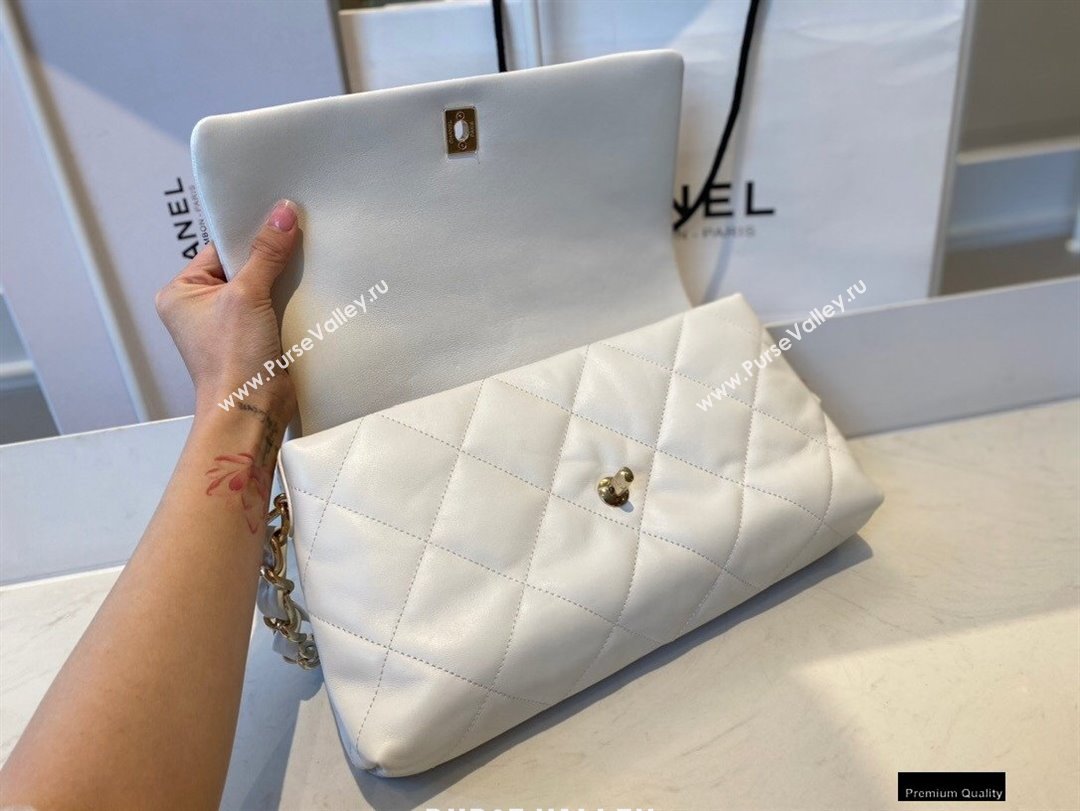 Chanel Lambskin Medium Flap Bag with Logo Strap AS2300 White 2021 (jiyuan/haoyun-21012205)