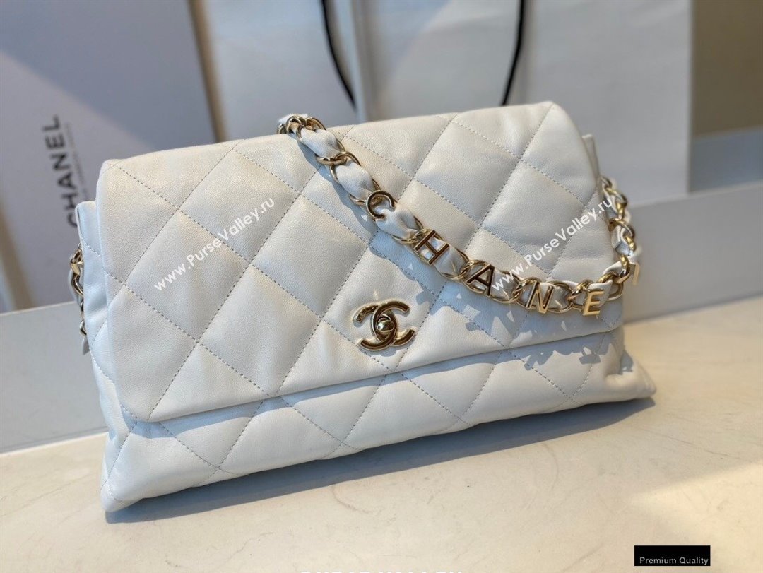 Chanel Lambskin Large Flap Bag with Logo Strap AS2316 White 2021 (jiyuan/haoyun-21012204)