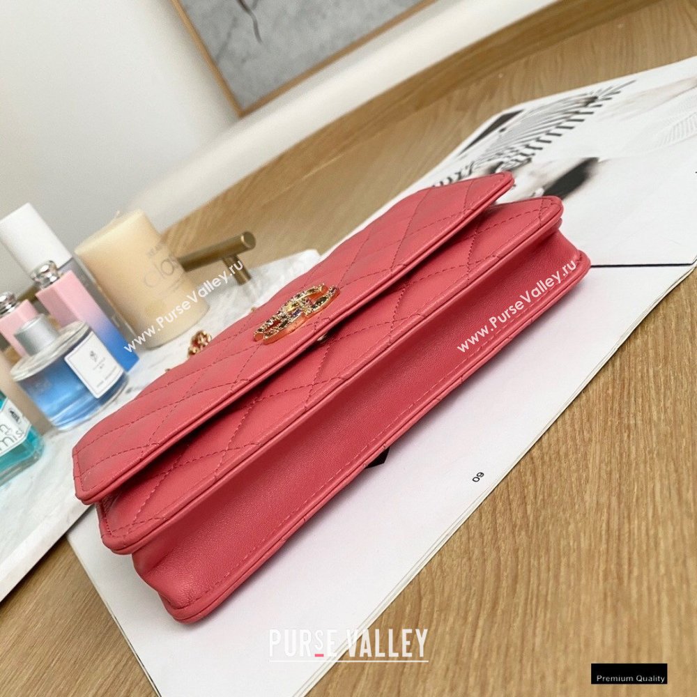Chanel Zirconium Crystal CC Logo Wallet on Chain WOC Bag AP1943 Coral Pink 2021 (yingfeng-21012222)