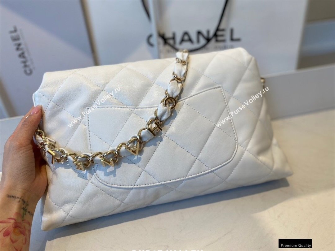Chanel Lambskin Large Flap Bag with Logo Strap AS2316 White 2021 (jiyuan/haoyun-21012204)