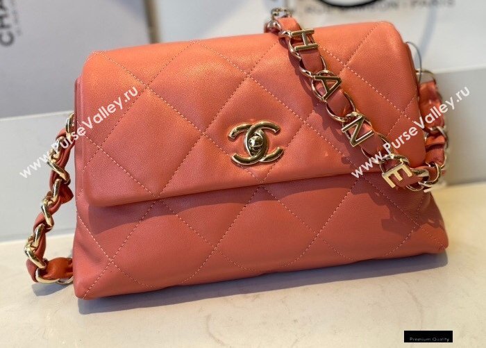 Chanel Lambskin Small Flap Bag with Logo Strap AS2299 Coral Pink 2021 (jiyuan/haoyun-21012212)