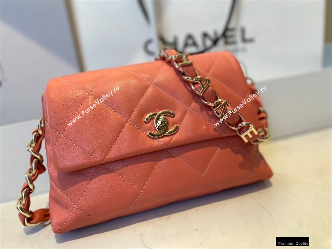 Chanel Lambskin Small Flap Bag with Logo Strap AS2299 Coral Pink 2021 (jiyuan/haoyun-21012212)