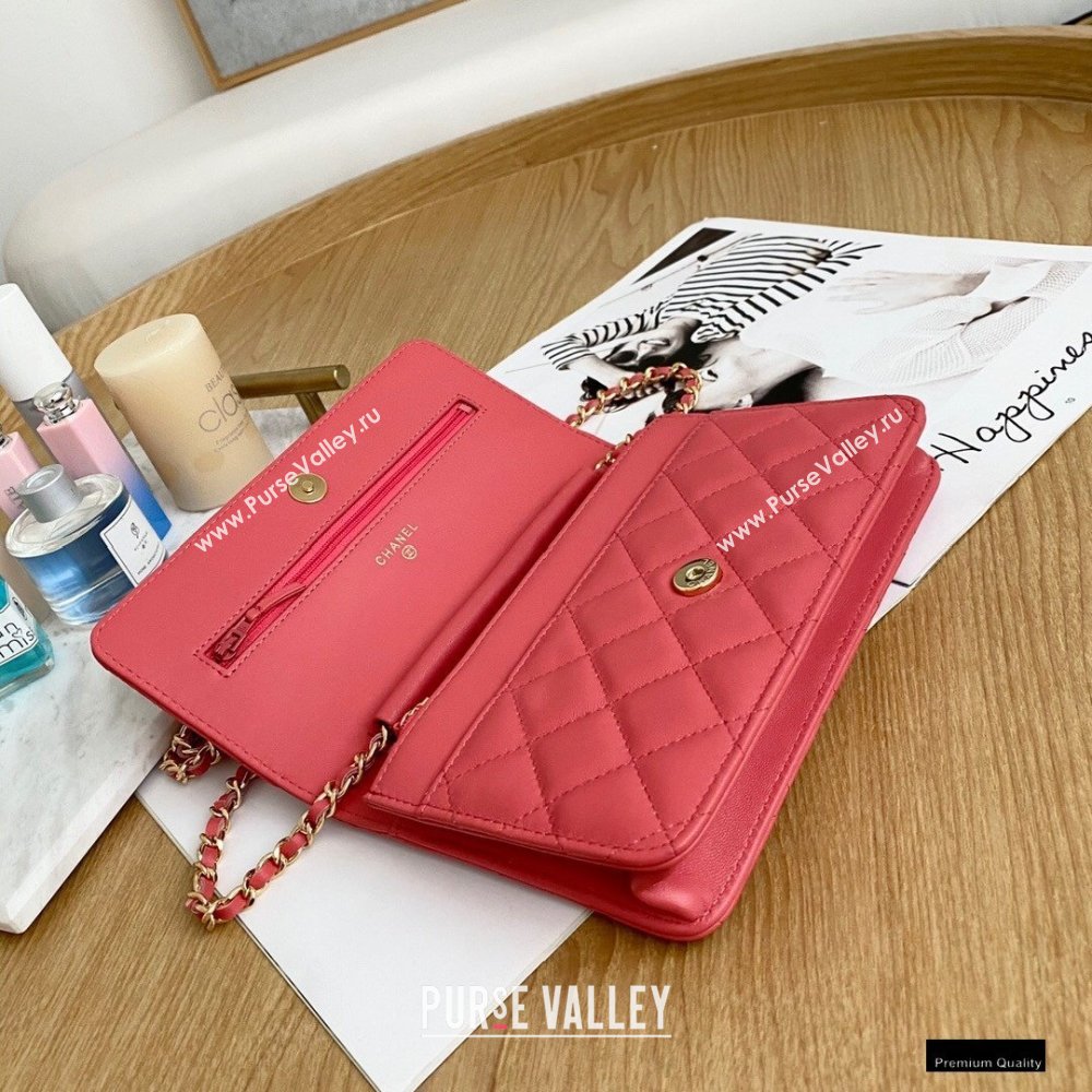 Chanel Zirconium Crystal CC Logo Wallet on Chain WOC Bag AP1943 Coral Pink 2021 (yingfeng-21012222)